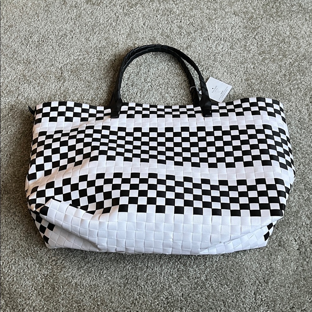 Kate Spade Monochrome Checkered Handbag Beach Bag Tote - gift - Picture 3 of 7